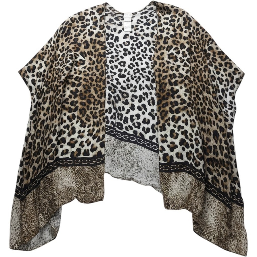 Chico's Blouse Womens One Size Brown V Neck Kimono Sleeve Leopard Print Top